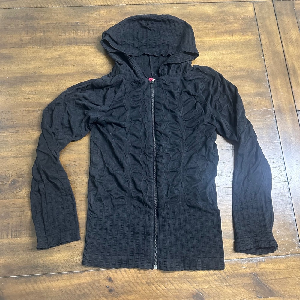 True Rock Womens Black Textured Bubble Knit Full Zip Hoodie Sweater Jacket Small